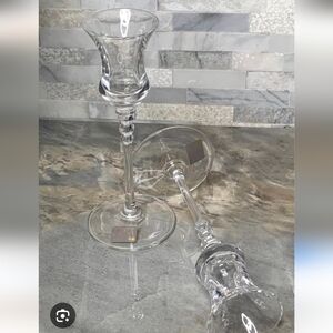 Set of 2 Mikasa Clear Crystal Candle Holders Flared Top Detail Stem